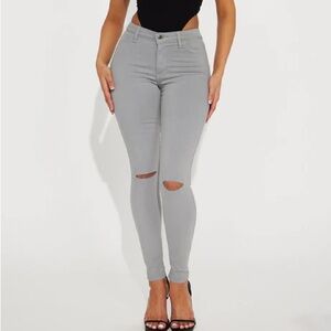 FAHION NOVA Canopy Distressed Stretch Jeans -Grey Size 13 NEW